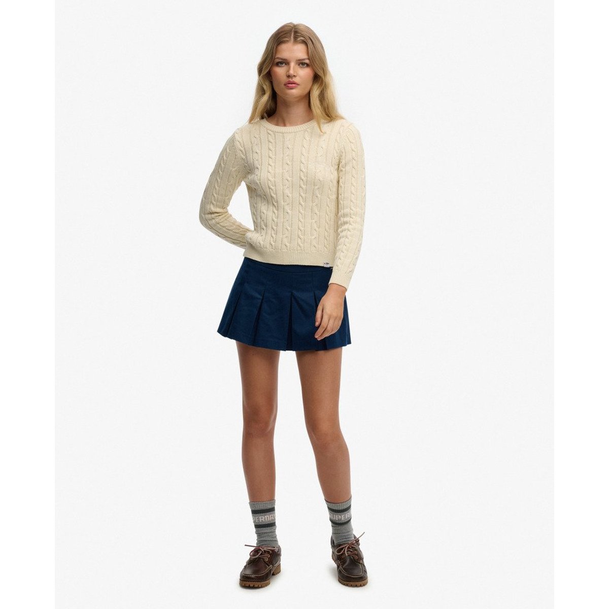 Mini-jupe plissée avec short intégré bleu marine profond, SUPERDRY