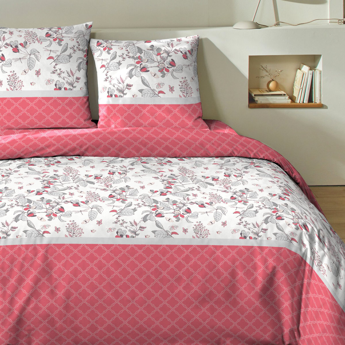 Parure housse de couette en coton imprimée, Chorai rose, C DESIGN HOME TEXTILE