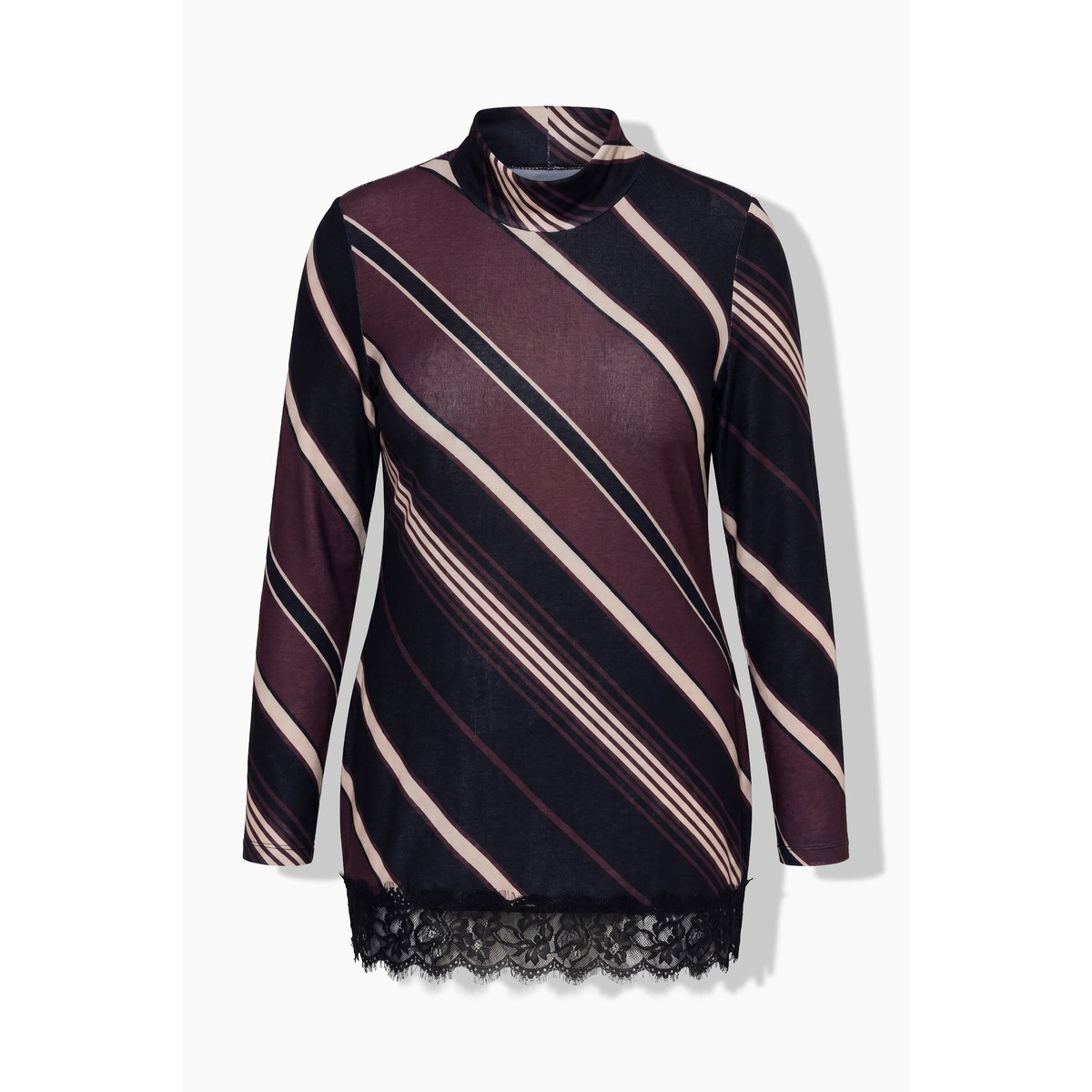 T-shirt rayé avec dentelle marron, ULLA POPKEN