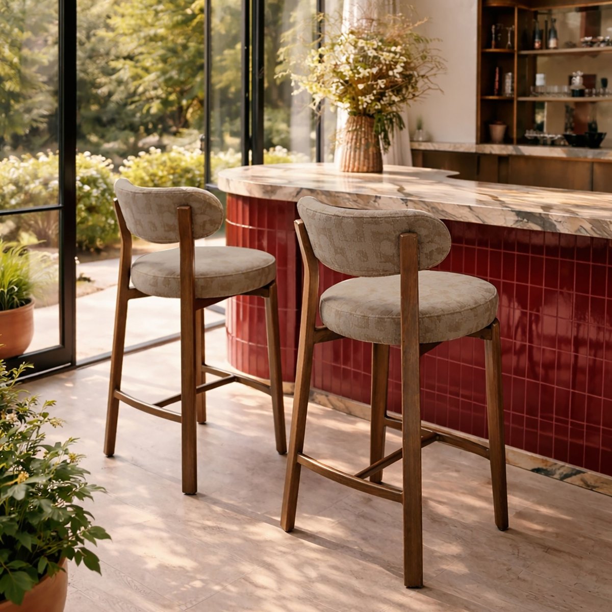Lot de 2 chaises hautes pied bois et tissu, SUZIE taupe, NOW'S HOME
