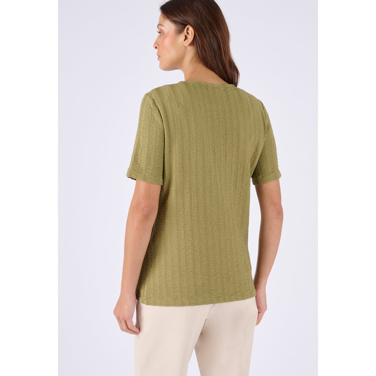 T-shirt maille jacquard effet froissé vert kaki grisé, DAMART