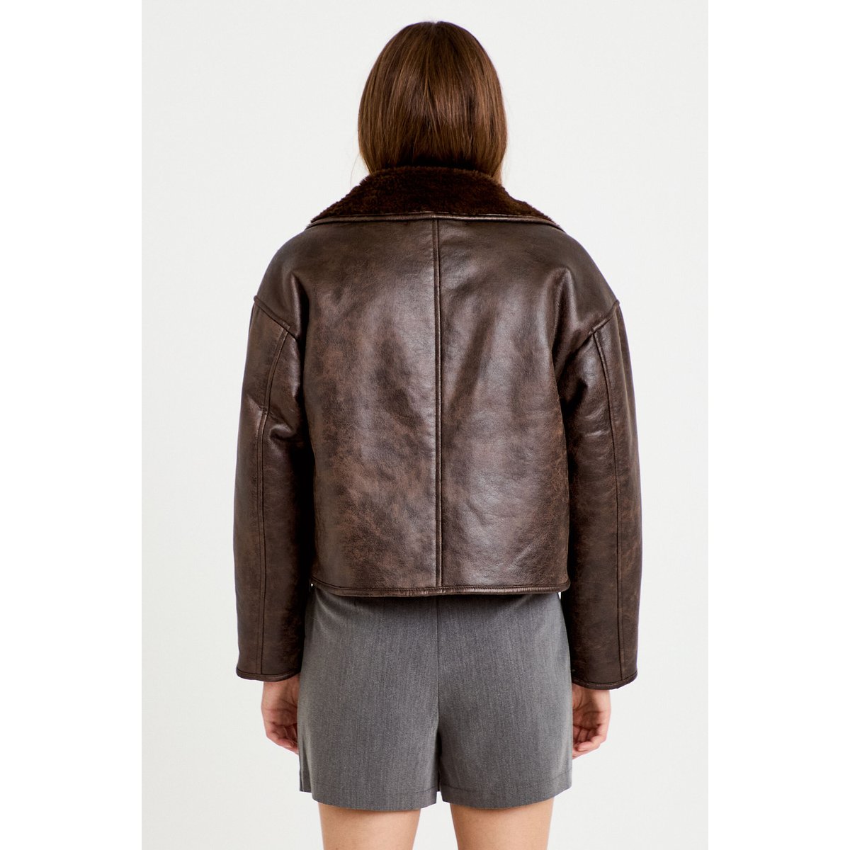 Caban cropped droit col tailleur marron foncé, CACHE CACHE