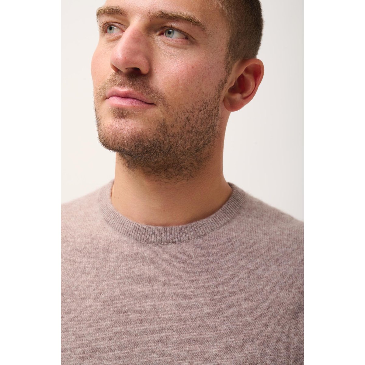 Pull Col Rond Caribou Chiné Howard marron clair, JUST CASHMERE