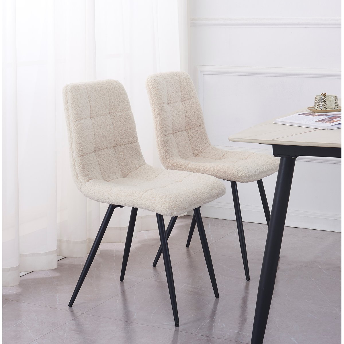 Lot de 2 chaises, métal et bouclette, BJORN blanc cassé, NORDLYS
