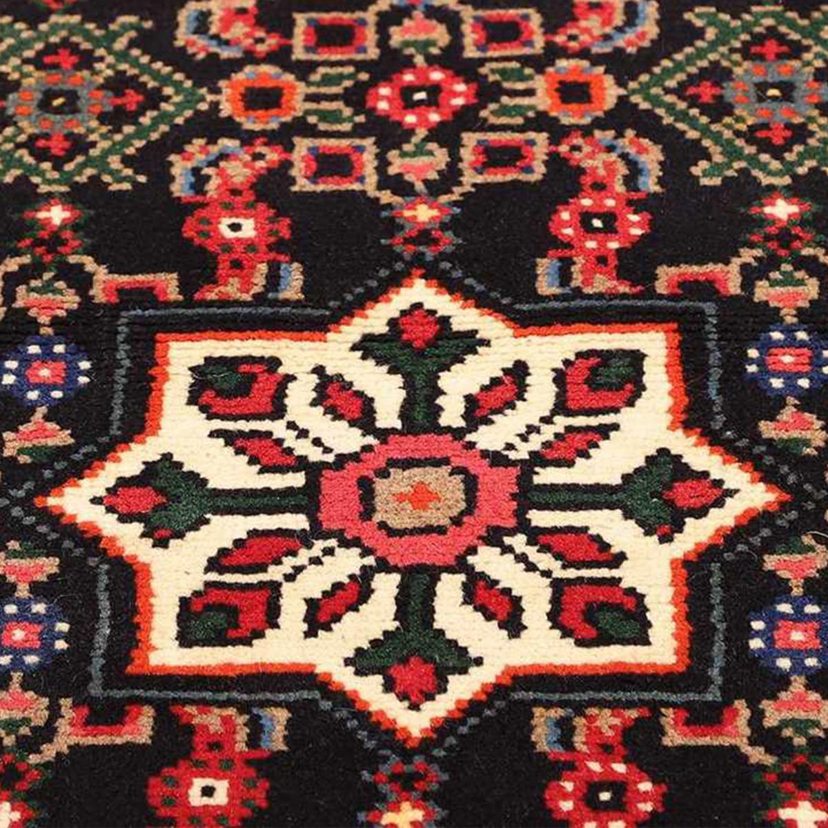 Tapis d'orient au motif oriental, noué main, HAMADAN 31 noir, rouge, vert, UN AMOUR DE TAPIS