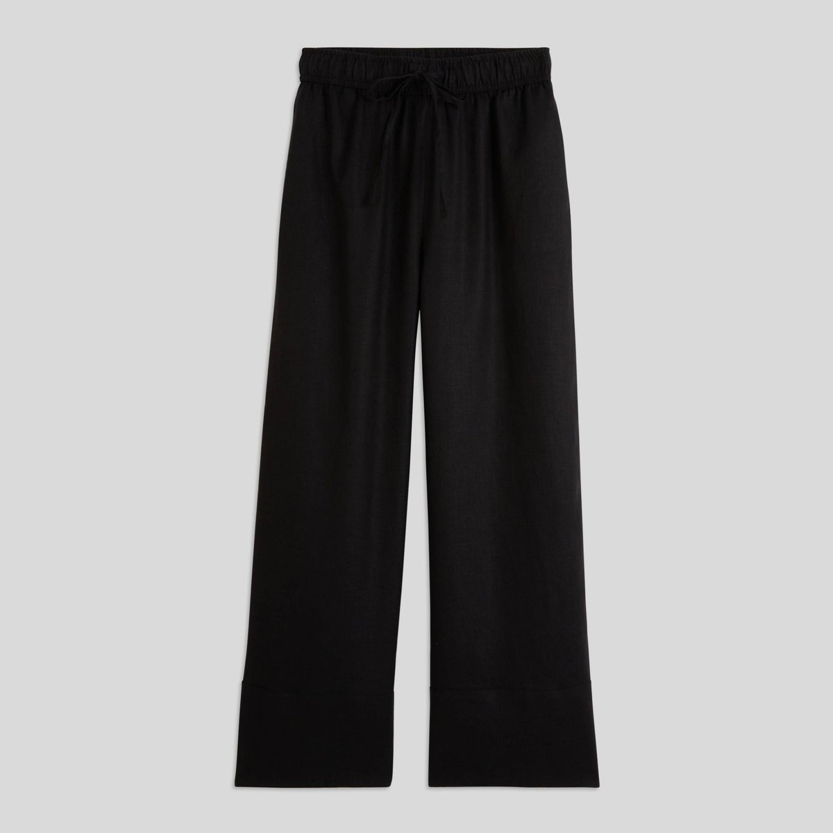 Pantalon large à taille élastiquée en lin noir, MONOPRIX