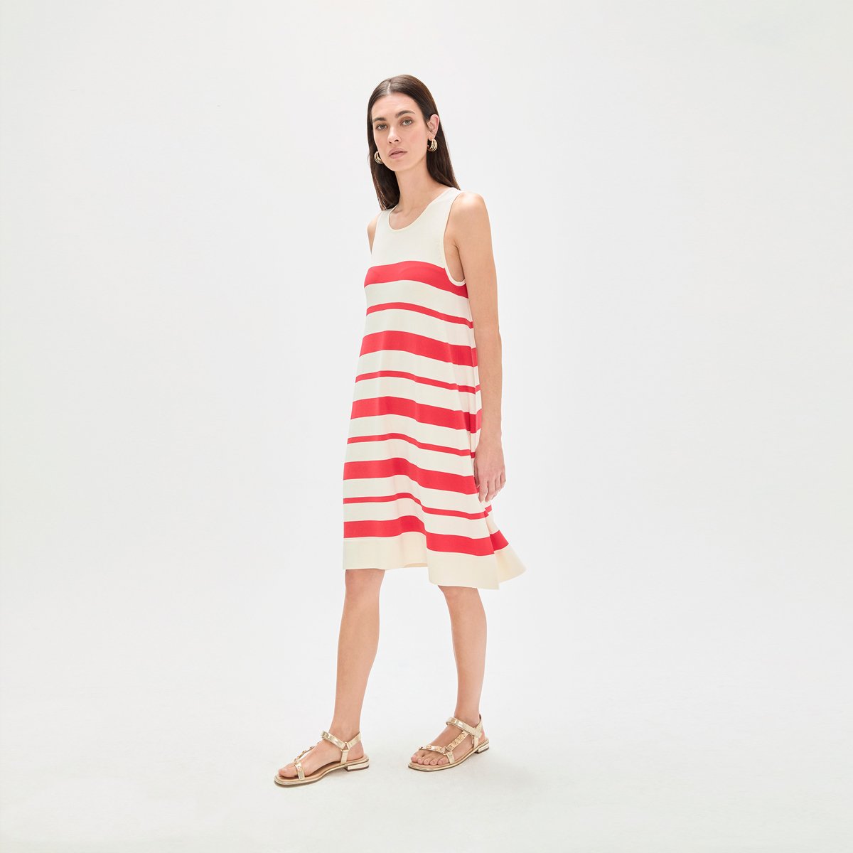 Robe fluide sans manches à rayures ecru, LOLA CASADEMUNT