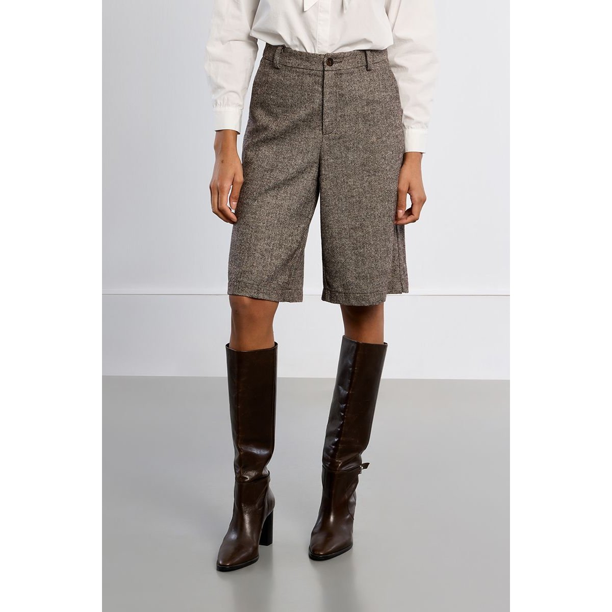 Bermuda en tweed, taille haute marron, LILI SIDONIO