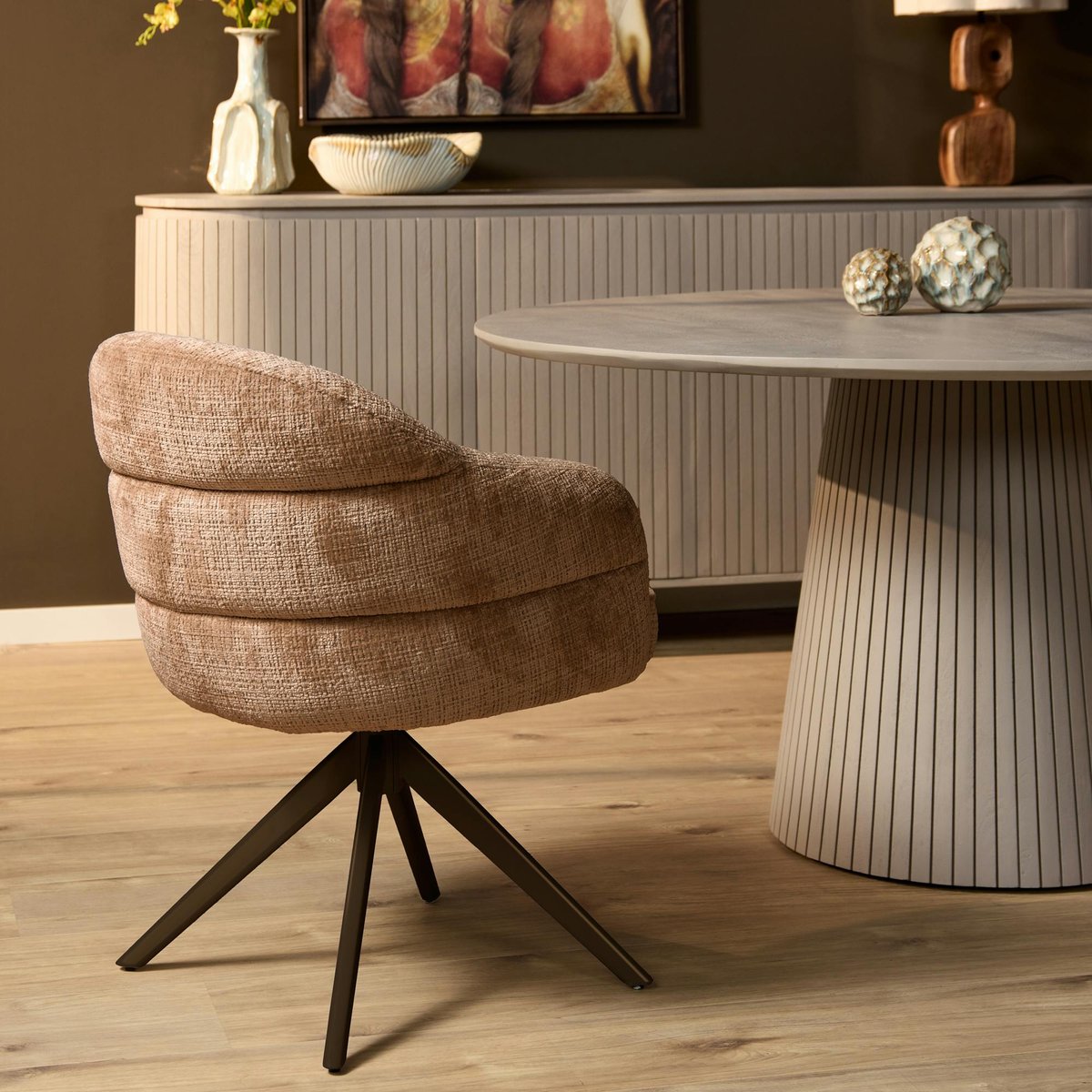 Chaise arrondie pivotante dossier structuré (lot de 2) CORTINA marron, PIER IMPORT