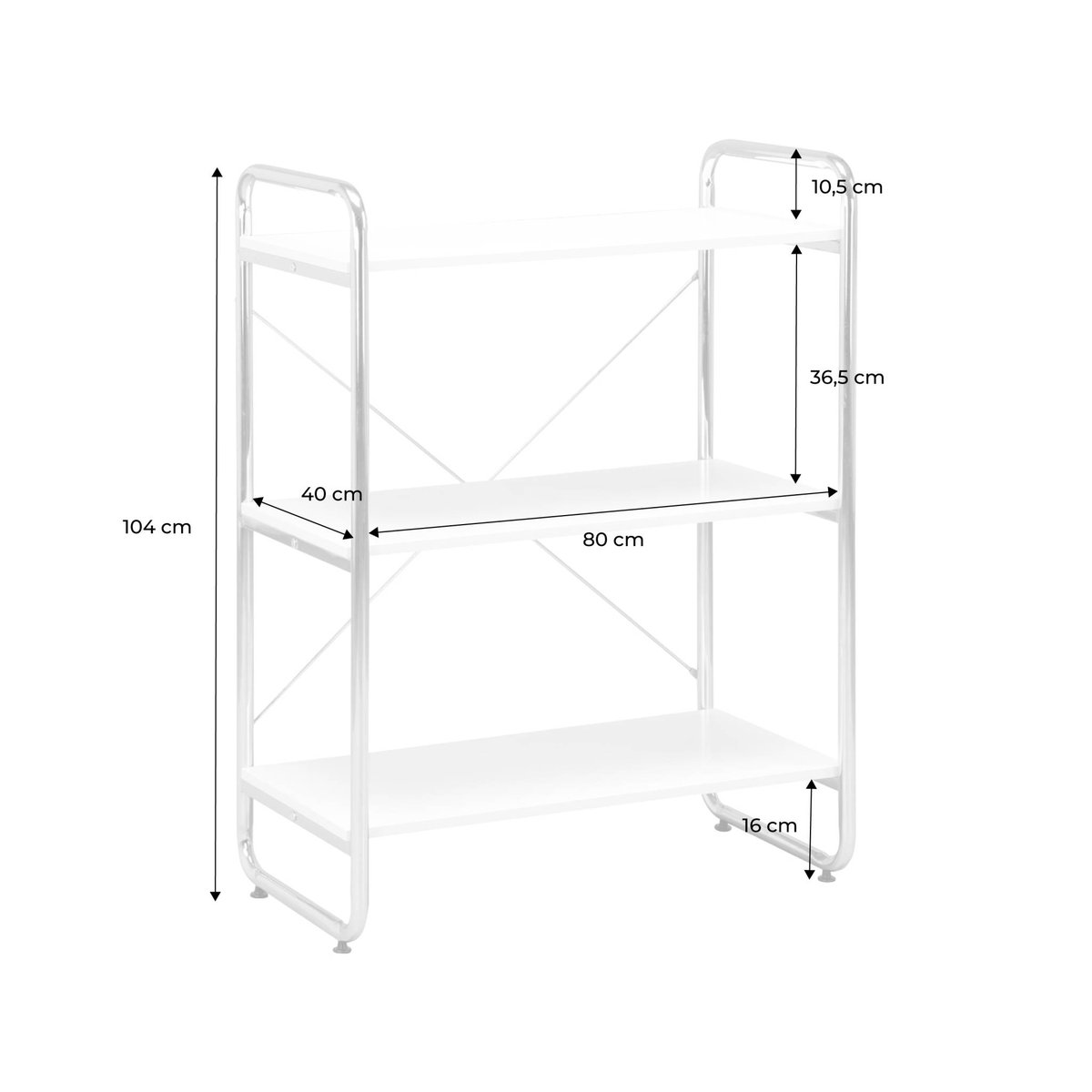 Etagère bibliothèque métal chromé et décor bois 3 niveaux LENNOX blanc, SWEEEK