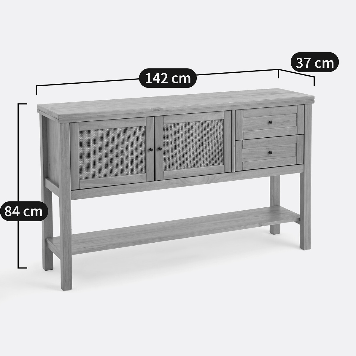 Buffet enfilade pin massif et cannage, 2 portes, 2 tiroirs, largeur 142 cm GABIN naturel, LA REDOUTE INTERIEURS