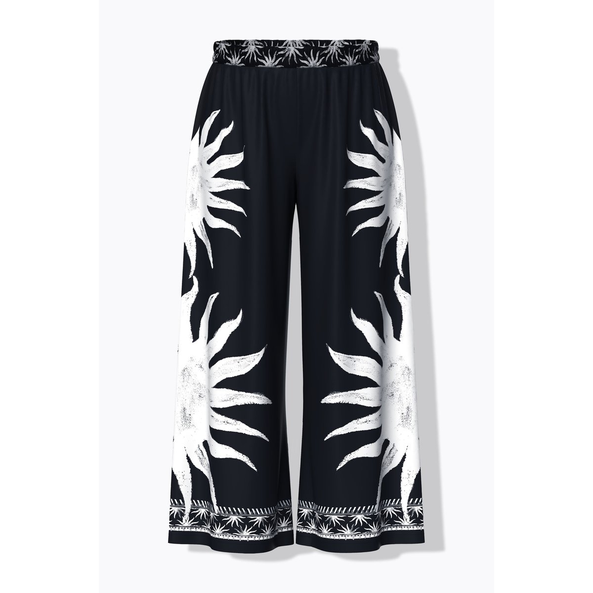 Pantalon palazzo, motif soleils noir, ULLA POPKEN