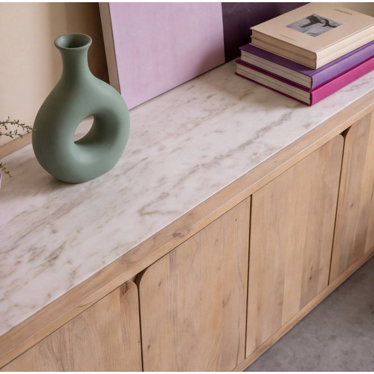 Buffet en bois de manguier et en marbre LUMEYA bois clair, MADE IN MEUBLES