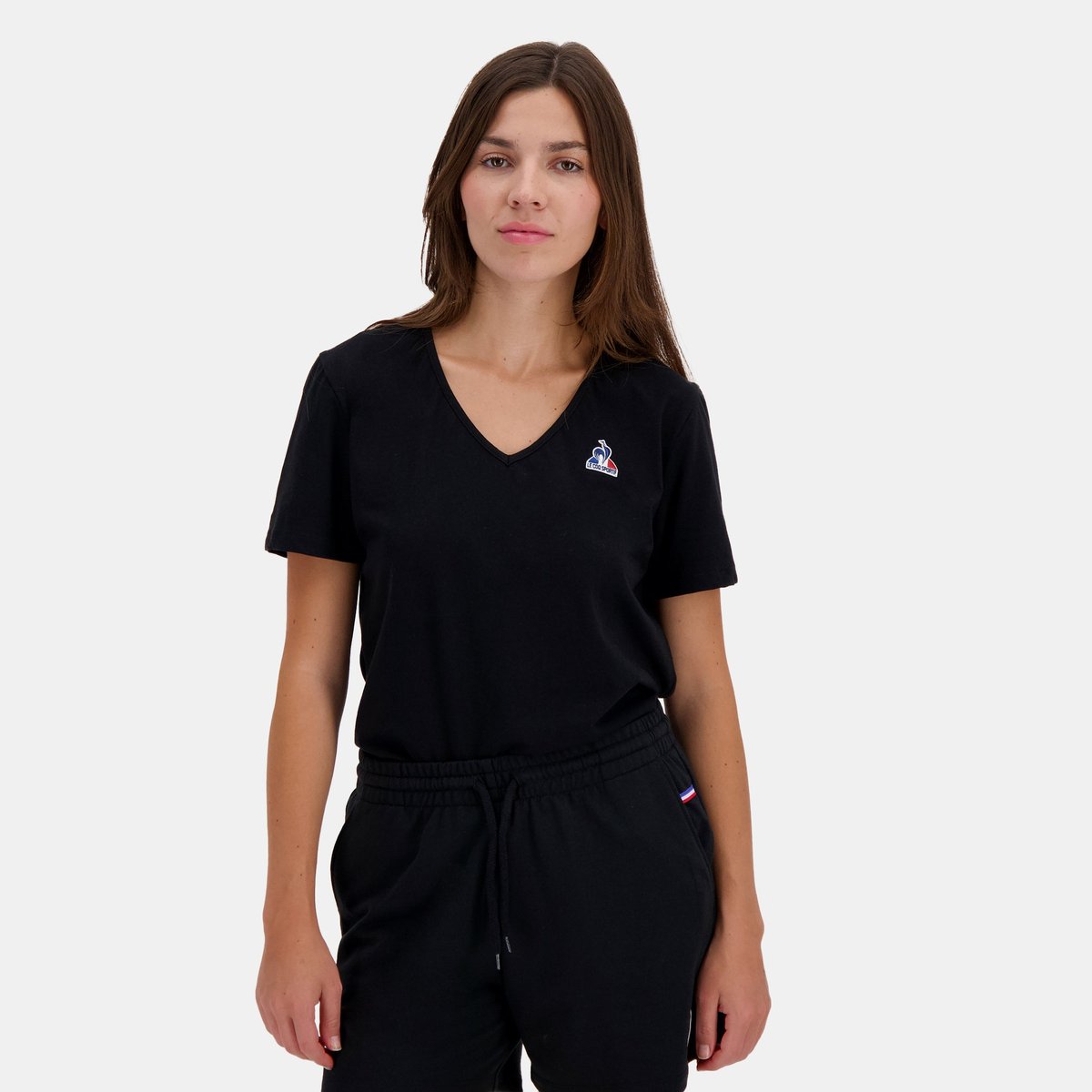 T-shirt col V Essentiel en jersey de coton Essentiels black, LE COQ SPORTIF
