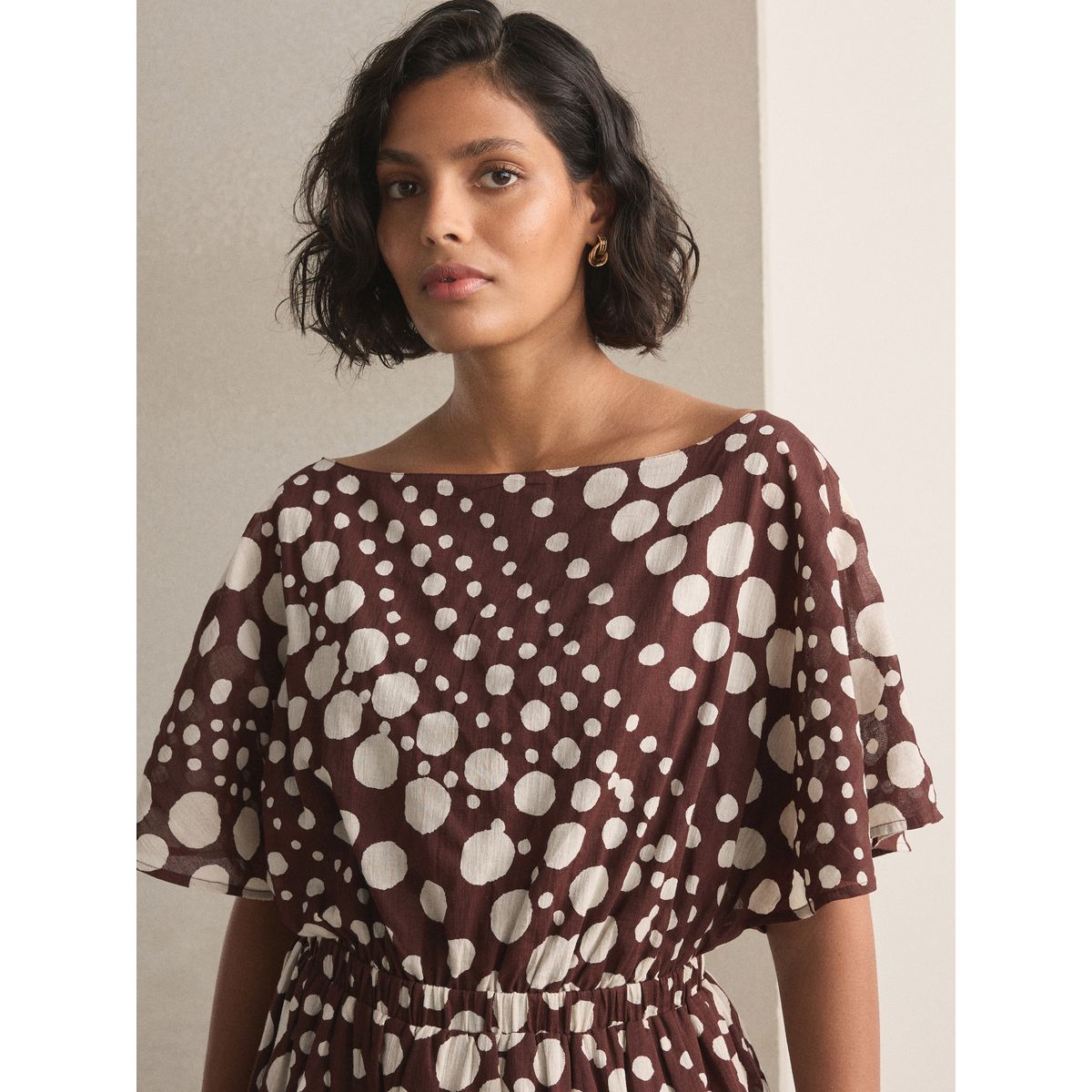 Mini robe cintrée à manches kimono pois marron chocolat, NEXT