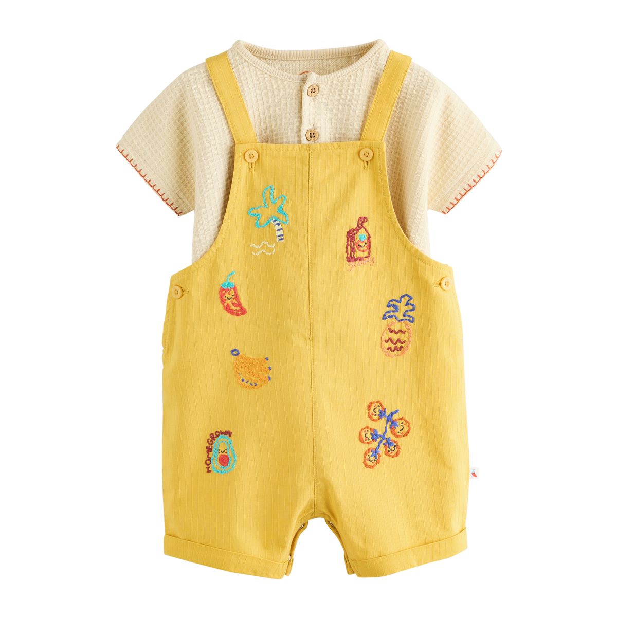Ensemble bébé avec body et salopette imprimé fruits/légumes jaunes, NEXT