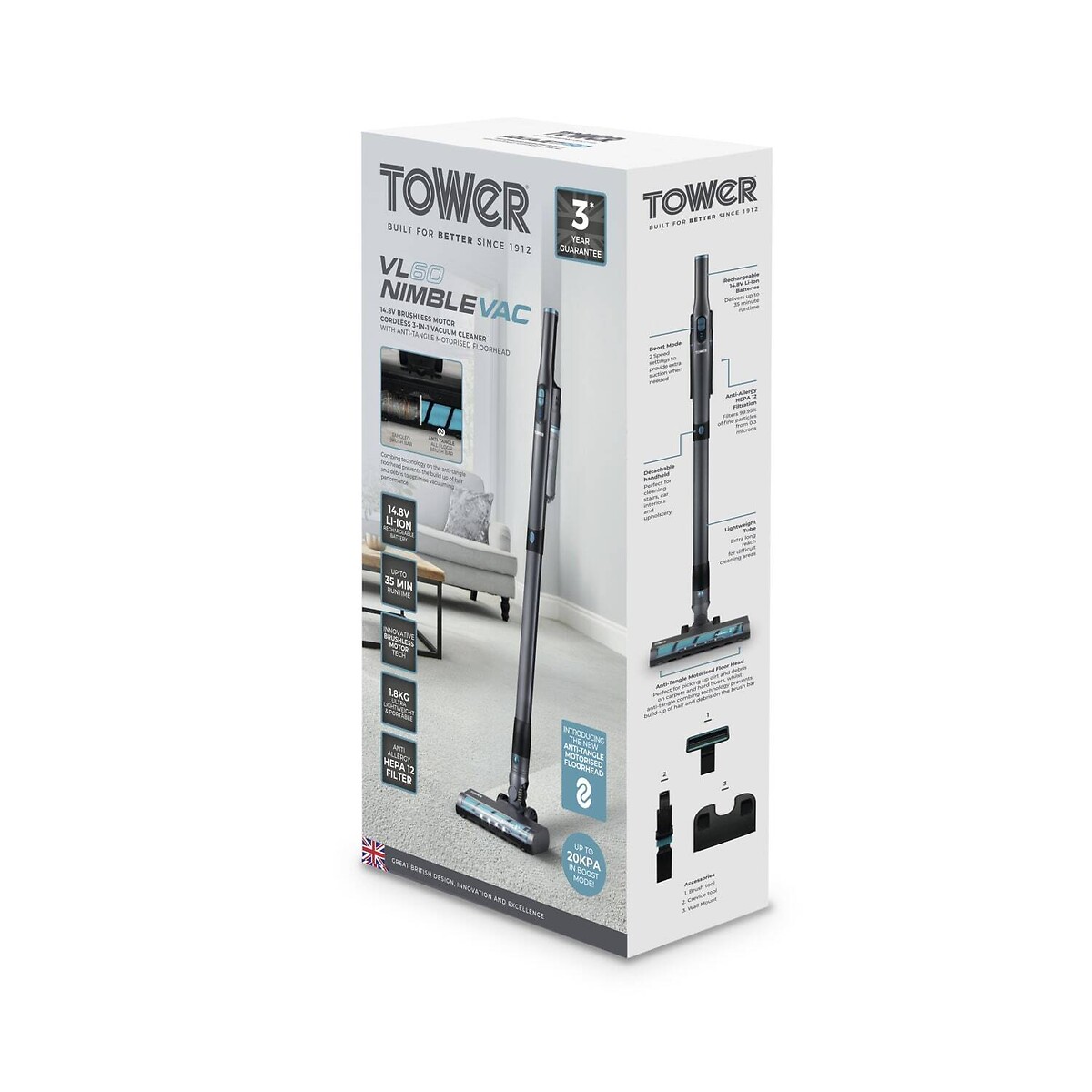 VL60 Nimblevac Anti-Tangle Vacuum - T527101 grey, TOWER