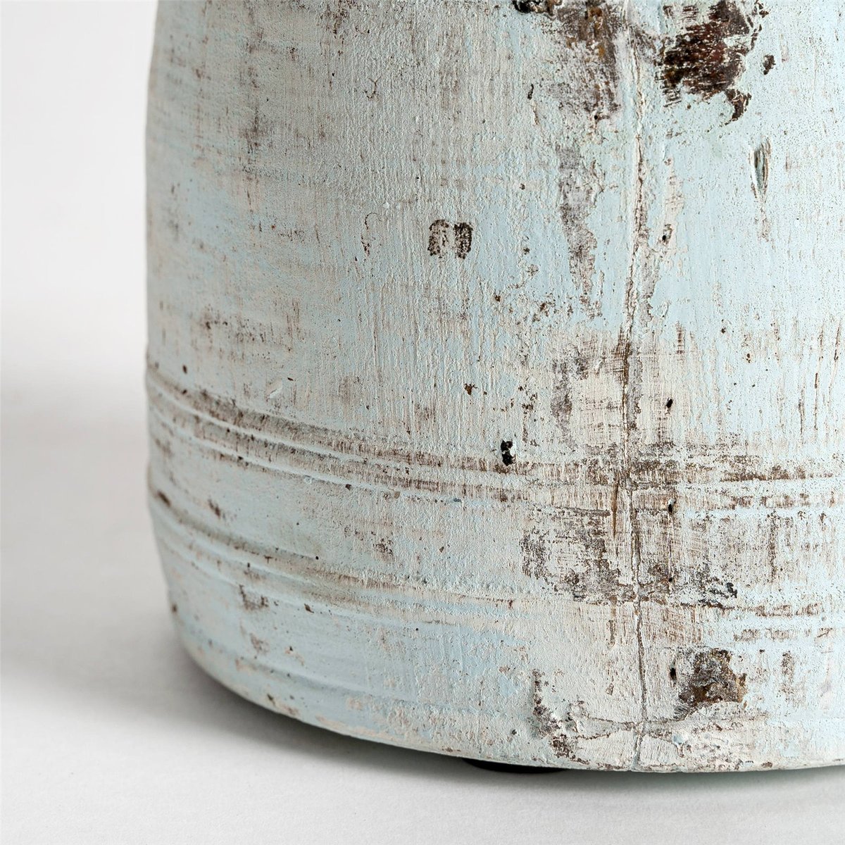 Vase ethnique en bois patiné, Lot de 4 brun patiné et bleu blanchi, RECOLLECTION