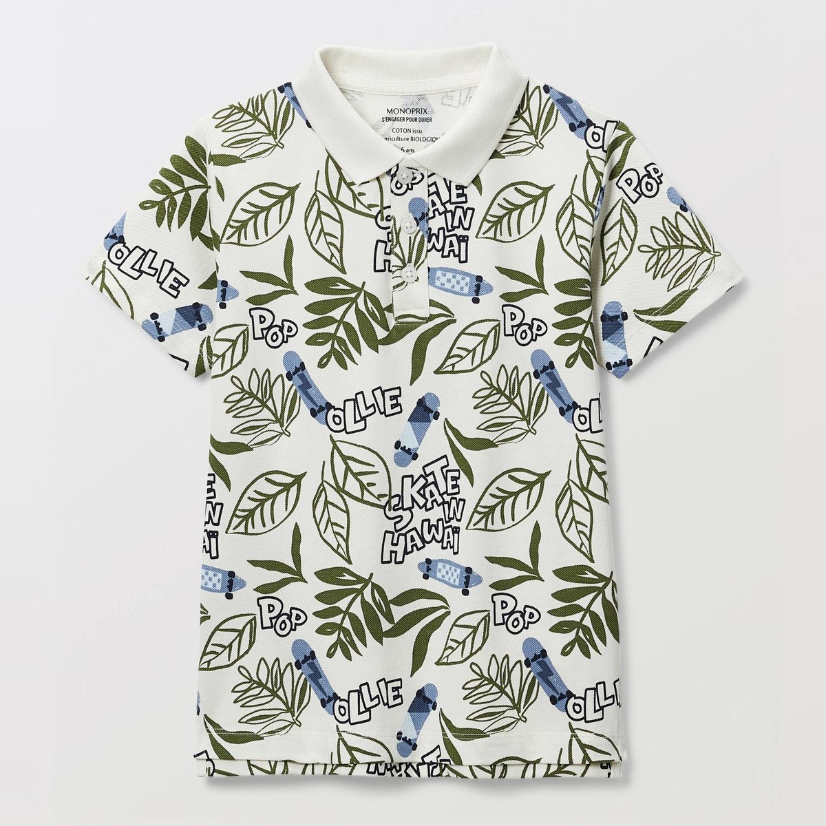 Polo manches courtes imprimé en coton BIO GOTS naturel, MONOPRIX