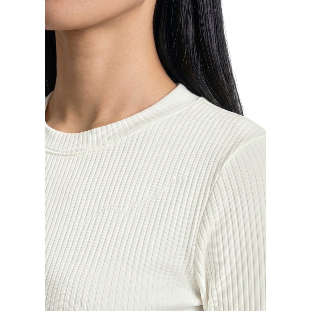T-shirt long slim en jersey côtelé blanc, MARC O’POLO DENIM