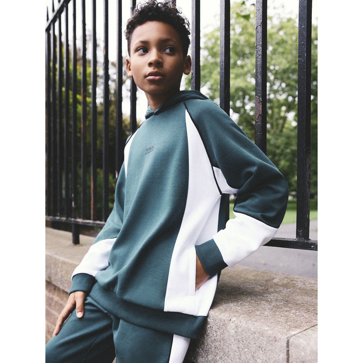 Ensemble sweat à capuche bloc de couleur vert, NEXT