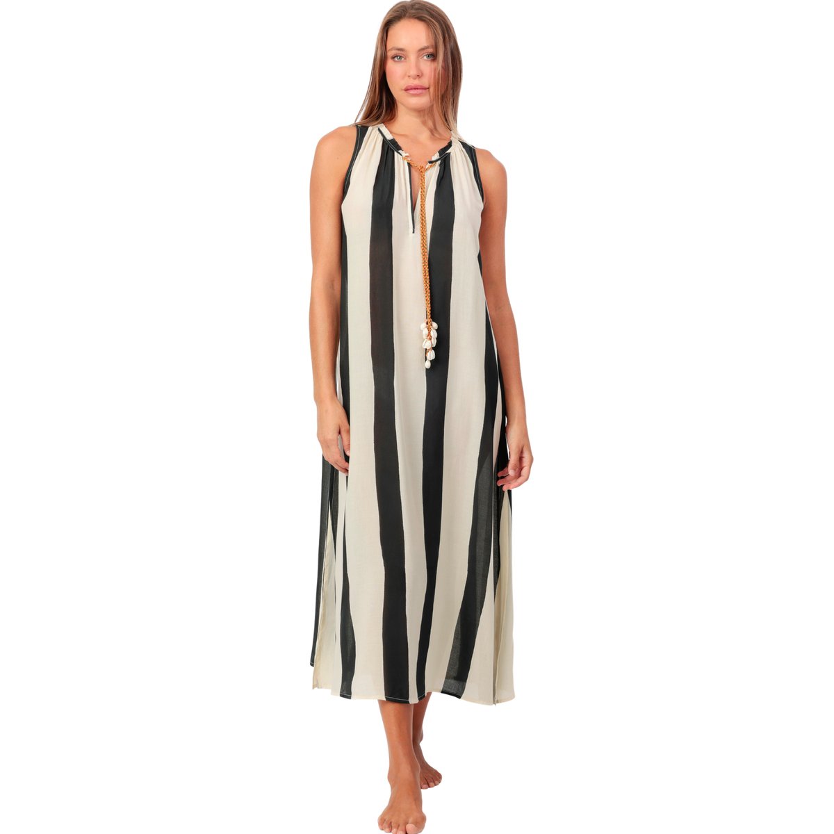 Robe longue estivale Waves White And Black noir, ADMAS