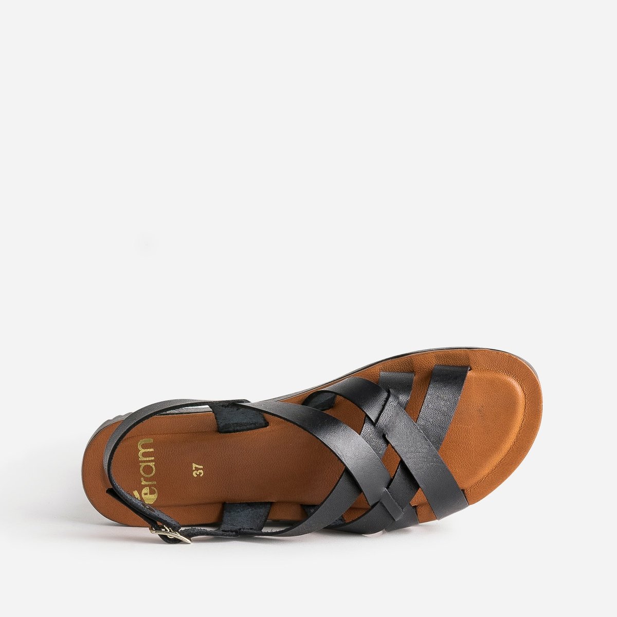 Sandale Plate en cuir NAMIRA noir/kaki, ERAM