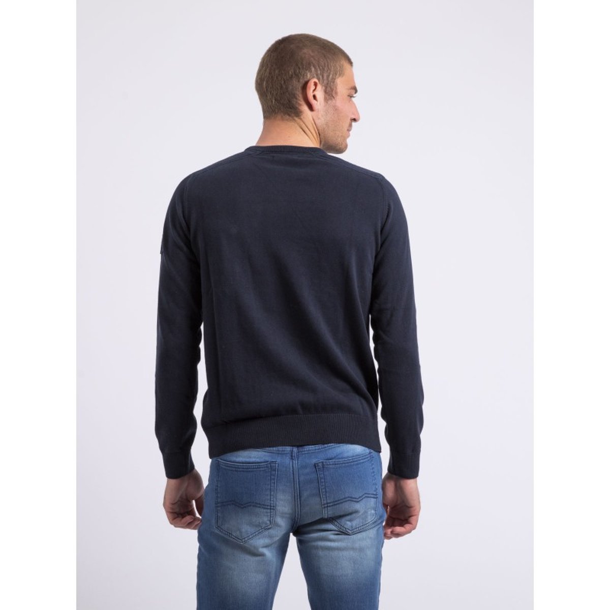 Pull Fin Col V Coton Anton bleu marine, RITCHIE