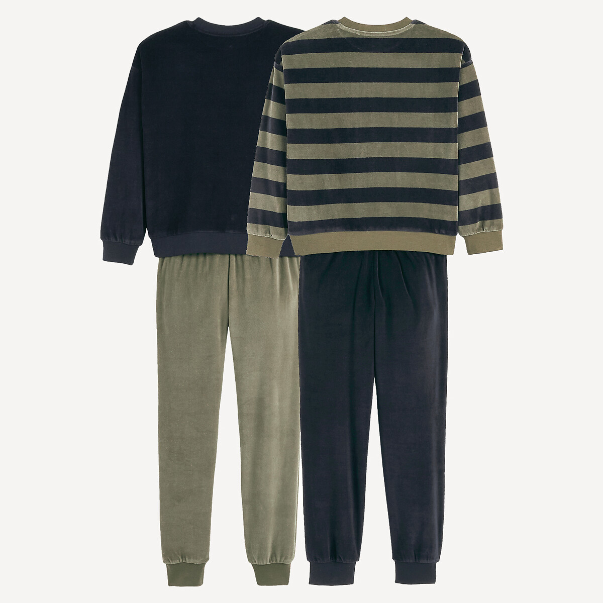 Lot de 2 pyjamas velours, motifs dinosaures vert kaki + noir, LA REDOUTE COLLECTIONS