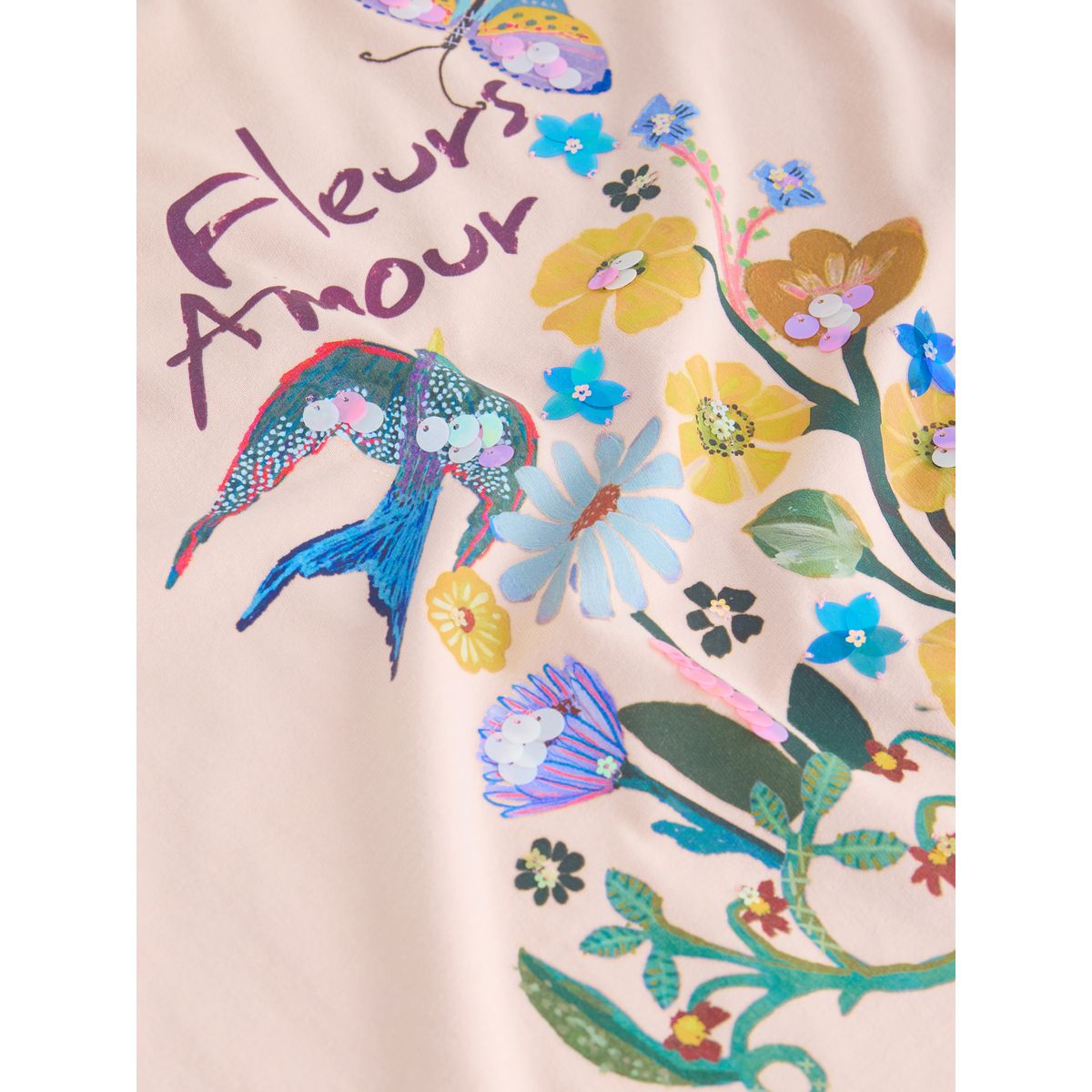 T-shirt graphique à sequins rose motif fleurs, NEXT