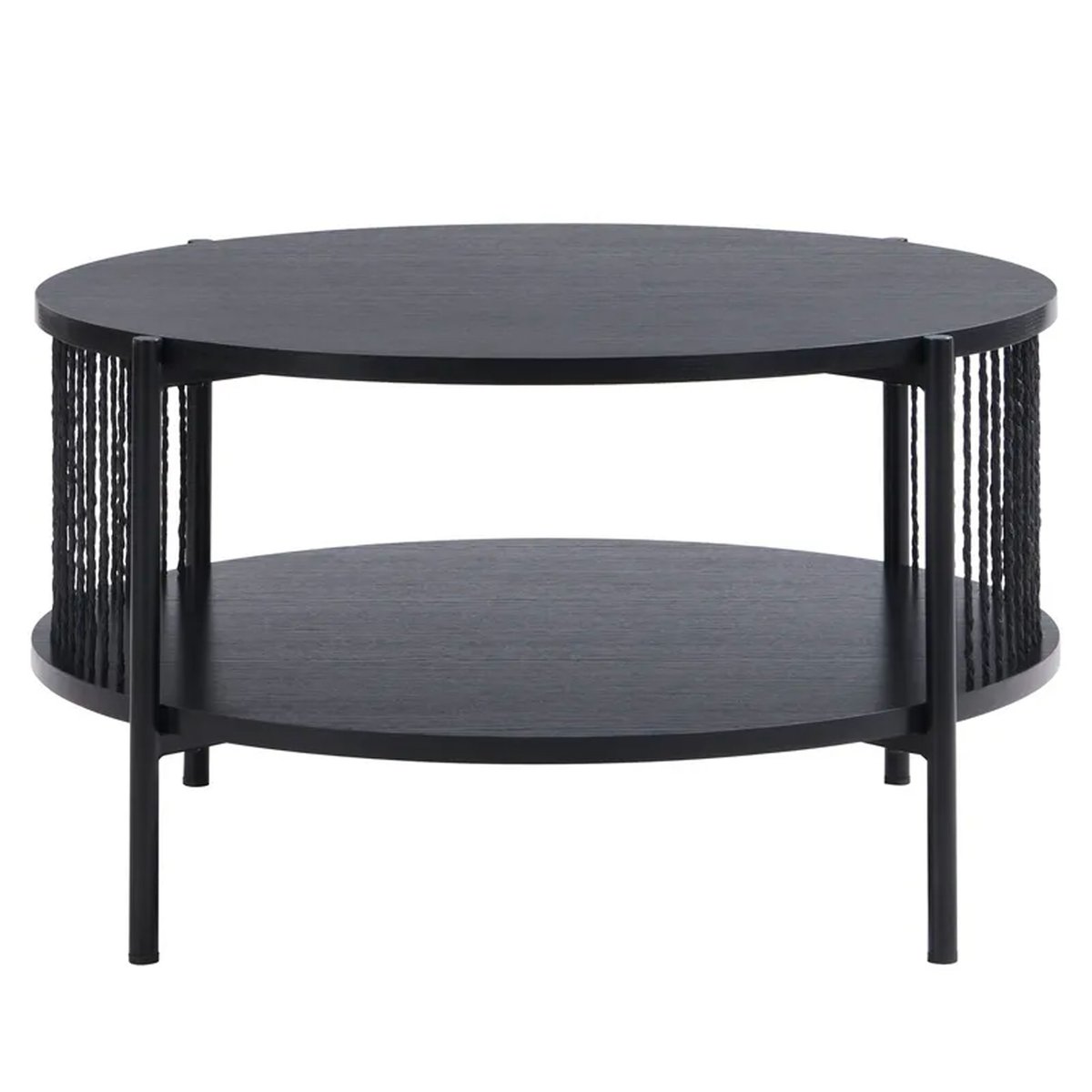 Table basse noire en bois, métal et corde 74x74x41cm noir, WADIGA