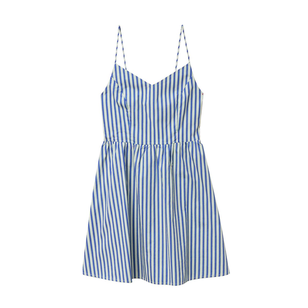 Robe bretelle col cœur en coton bleu clair, BONOBO