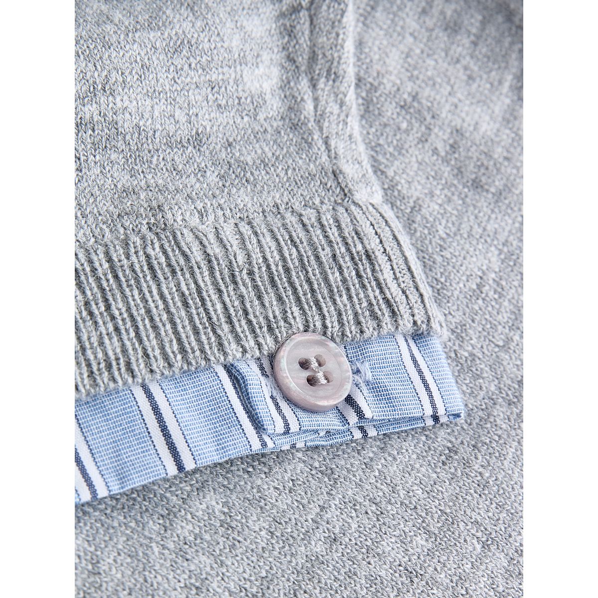 Polo à manches courtes effet superposé gris rayé, NEXT