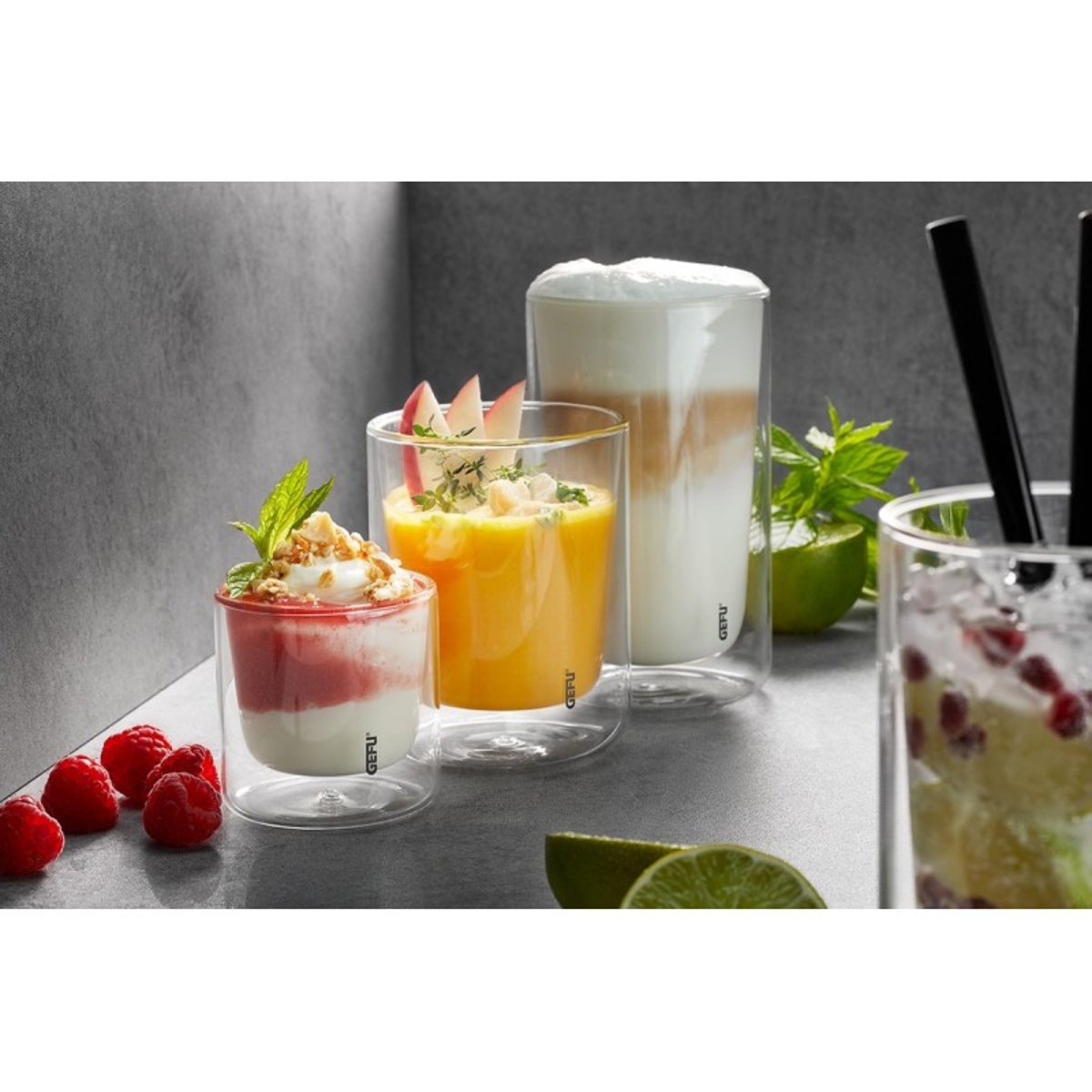 Set de verre Thermo MIRA, 2 pièces 235ml + Sous-verre MIRA, 2 pièces couleur unique, GEFU