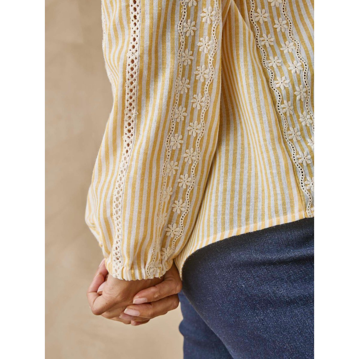 Blouse incrustations broderie anglaise rayé jaune, DAXON