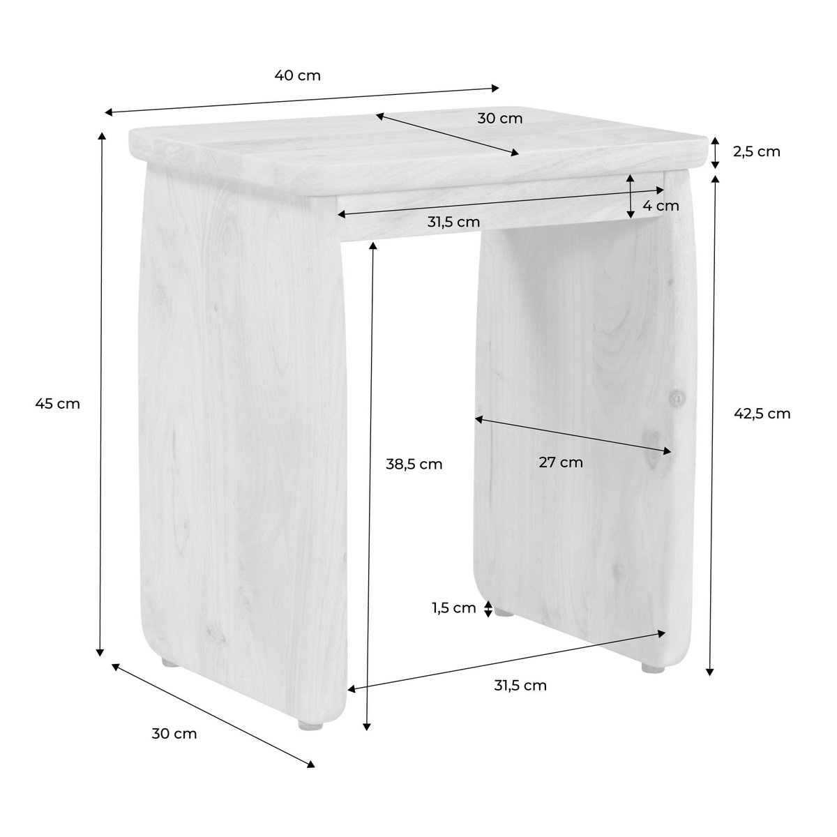 Table de chevet, table d'appoint exotique bois d'acacia ASHA naturel, SWEEEK