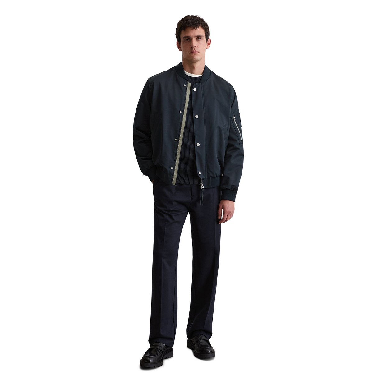 Veste d'aviateur DFB Travel Collection en micro-canvas hydrofuge bleu foncé, MARC O'POLO