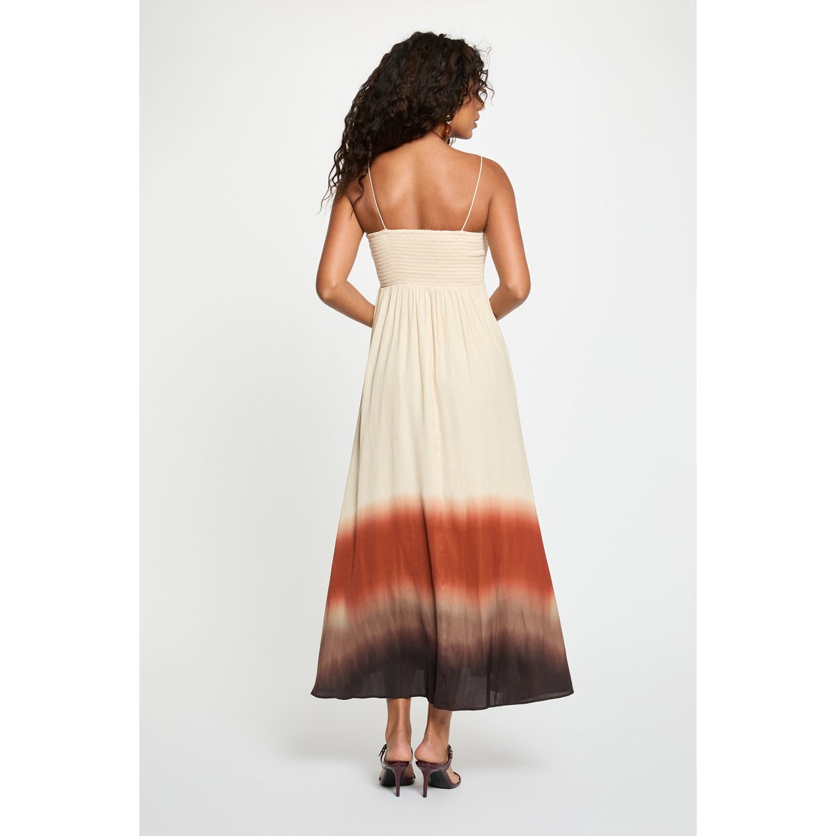 Robe longue droite fluide marron foncé, MORGAN
