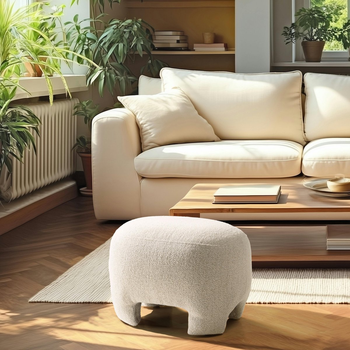 Pouf forme design en tissu petite bouclette beige COLOMBUS beige, PIER IMPORT