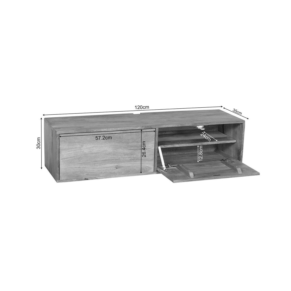 Meuble TV suspendu en bois, 2 portes 120 cm JUNO bois clair, PIER IMPORT