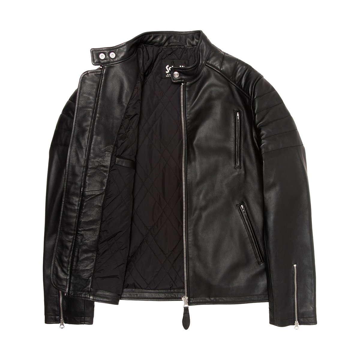 Blouson motard, cuir d'agneau noir, SCHOTT