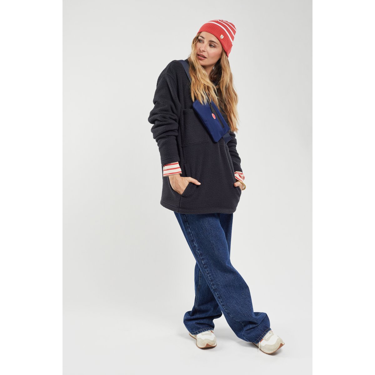 Sweat zippé unisexe en sherpa marine deep, ARMOR-LUX