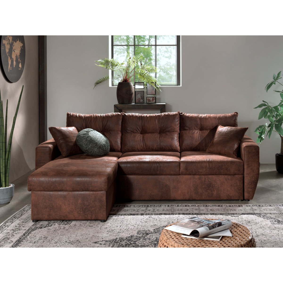 Canapé d'Angle Convertible 4 places - ASTORIA marron, BEST MOBILIER