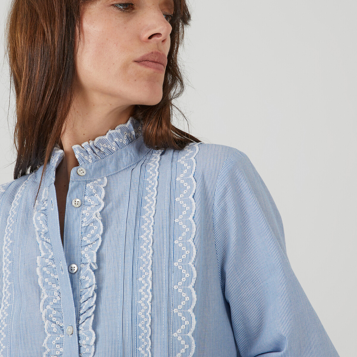 Signatures Eugenie Ruffled Blouse in Striped Print blue striped, LA REDOUTE COLLECTIONS
