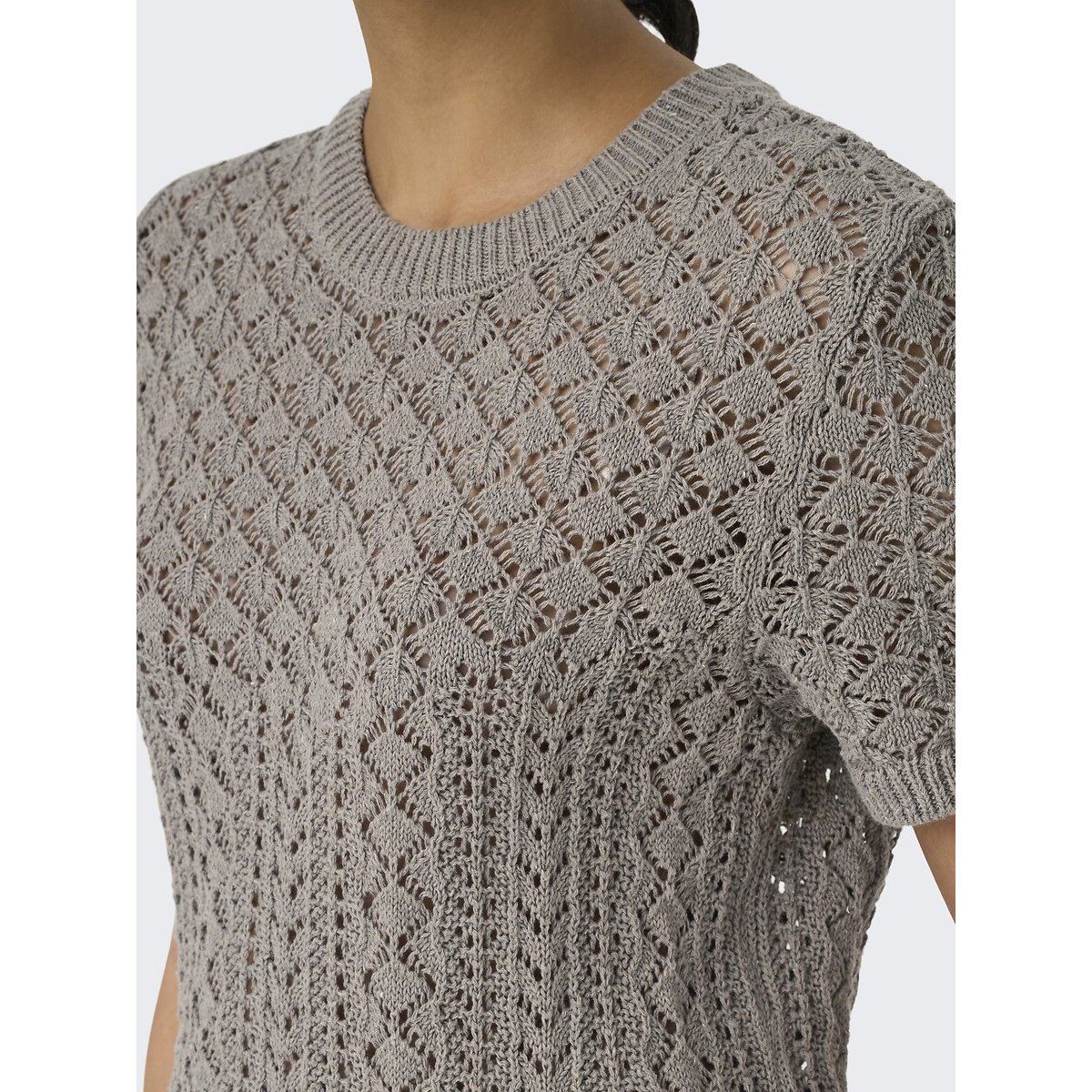 Pull col rond manches courtes marron beige, ONLY