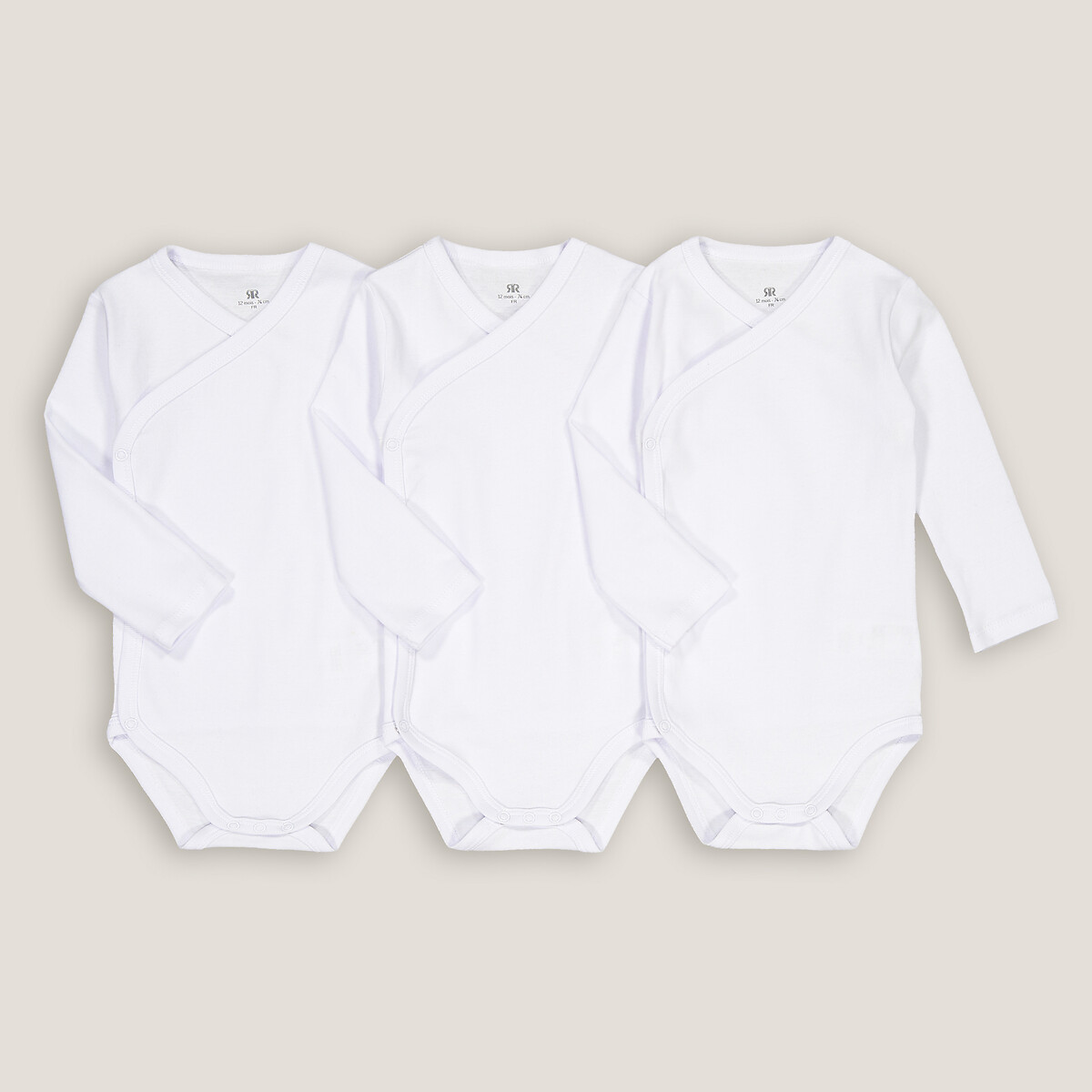 Pack of 3 Newborn Bodysuits in Organic Cotton white + white + white, LA REDOUTE COLLECTIONS