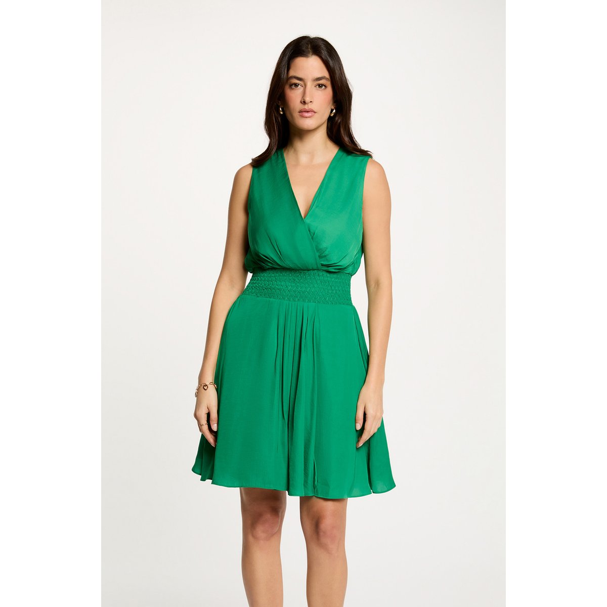 Robe courte droite fluide vert prairie, MORGAN