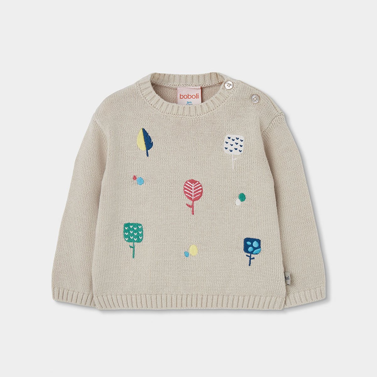 Pull bébé fille brodé d'arbres beige, BOBOLI