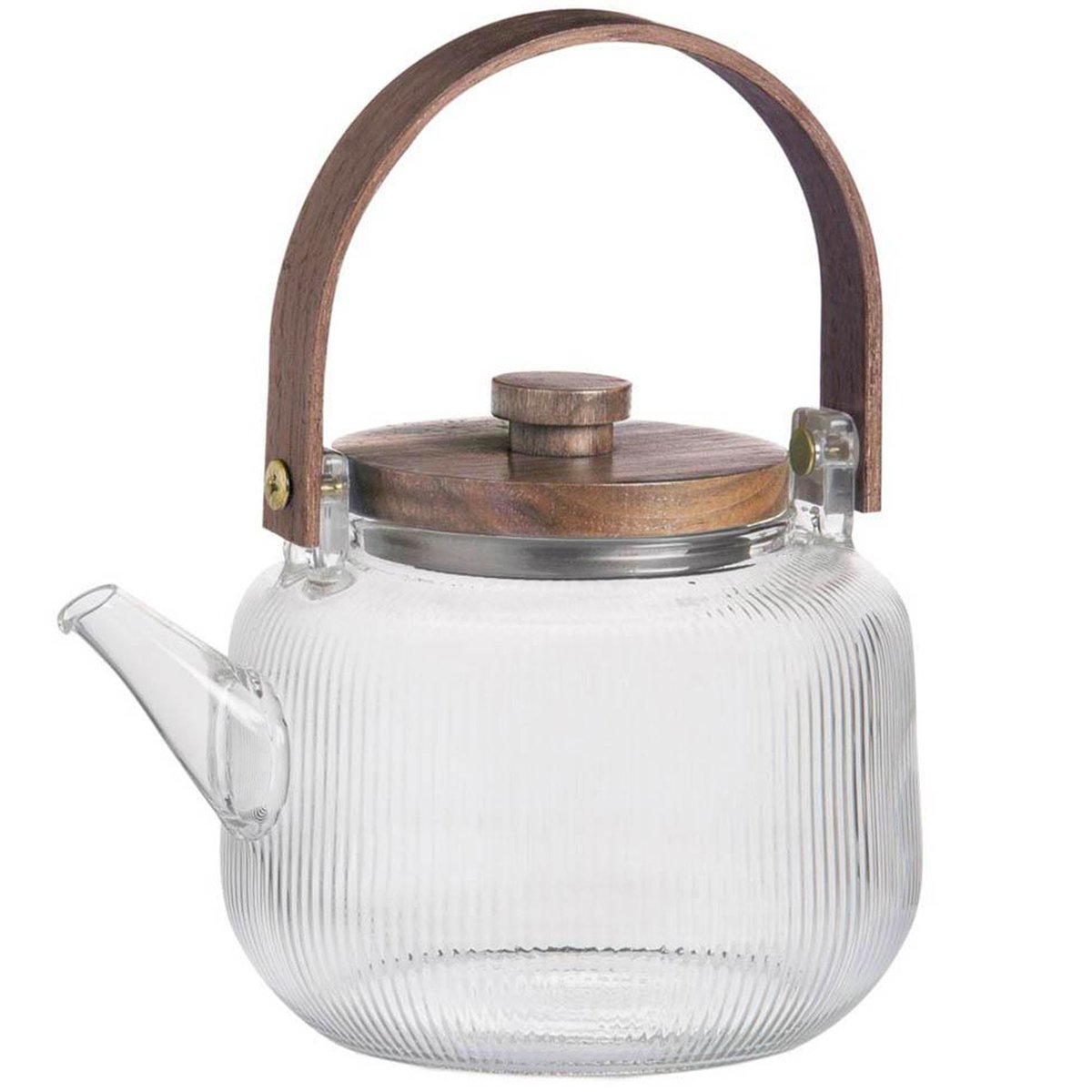 Théière en verre strié et bois d'acacia 1L transparent, WADIGA