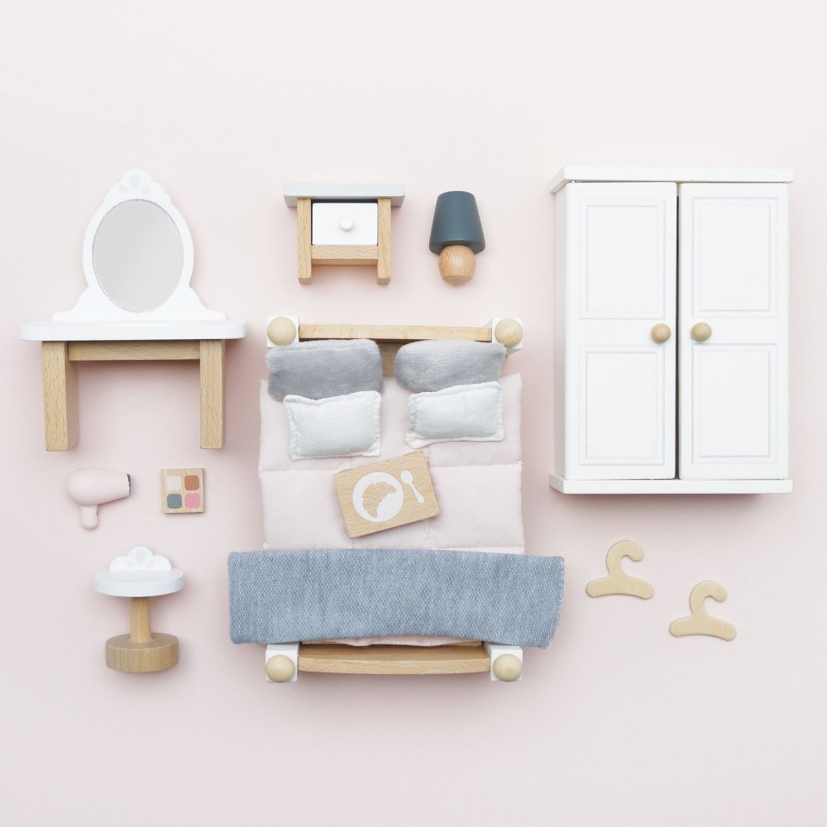 Chambre des parents pour maison de poupée blanc, bleu, beige, LE TOY VAN